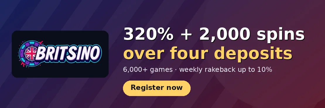 Britsino Casino: 320% + 2,000 free spins across four deposits