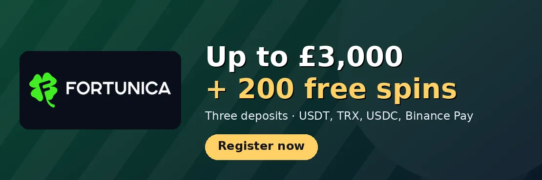 Fortunica Casino: Up to £3,000 + 200 free spins across three deposits