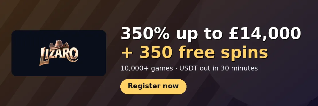 Lizaro Casino: 350% up to £14,000 + 350 free spins across four deposits
