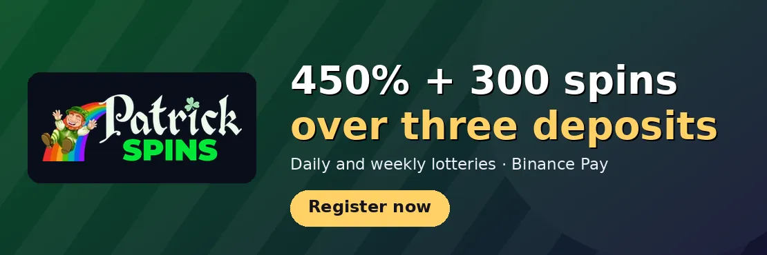 Patrick Spins Casino: 450% + 300 free spins across three deposits