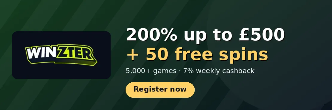 Winzter Casino: 200% up to £500 + 50 free spins, weekly slots reload 100% up to £1,000